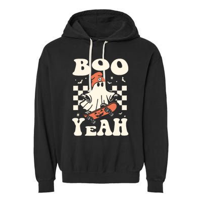 Boo Yeah Halloween Ghost Boy Retro Skateboard Garment-Dyed Fleece Hoodie