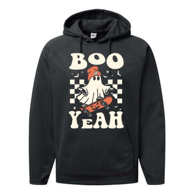 Boo Yeah Halloween Ghost Boy Retro Skateboard Performance Fleece Hoodie