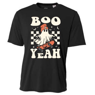 Boo Yeah Halloween Ghost Boy Retro Skateboard Cooling Performance Crew T-Shirt