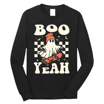 Boo Yeah Halloween Ghost Boy Retro Skateboard Long Sleeve Shirt