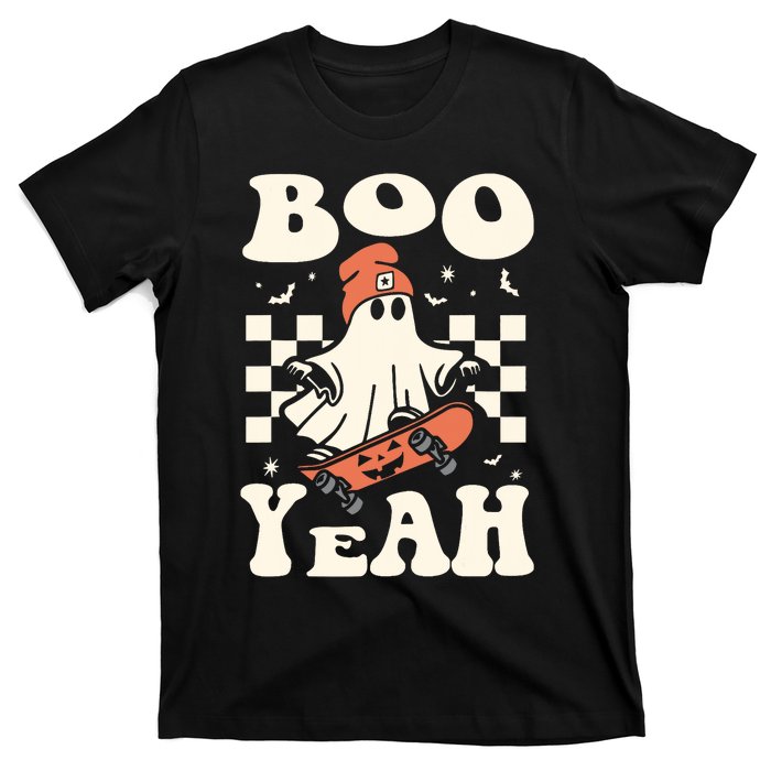 Boo Yeah Halloween Ghost Boy Retro Skateboard T-Shirt