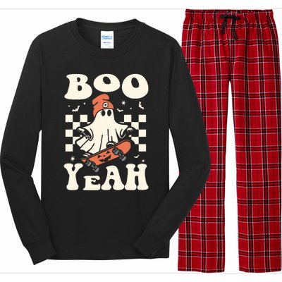 Boo Yeah Halloween Ghost Boy Retro Skateboard Long Sleeve Pajama Set