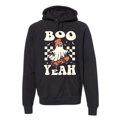 Boo Yeah Halloween Ghost Boy Retro Skateboard Premium Hoodie