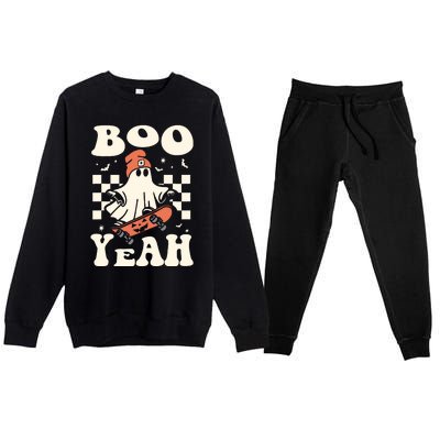 Boo Yeah Halloween Ghost Boy Retro Skateboard Premium Crewneck Sweatsuit Set