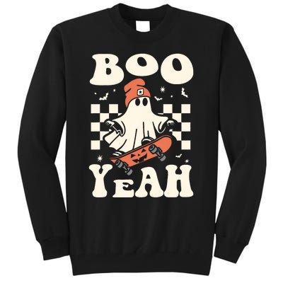 Boo Yeah Halloween Ghost Boy Retro Skateboard Tall Sweatshirt