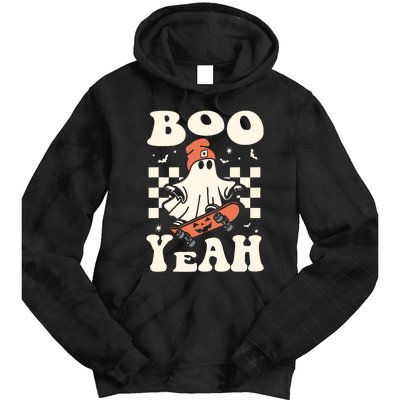 Boo Yeah Halloween Ghost Boy Retro Skateboard Tie Dye Hoodie