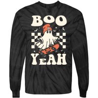 Boo Yeah Halloween Ghost Boy Retro Skateboard Tie-Dye Long Sleeve Shirt