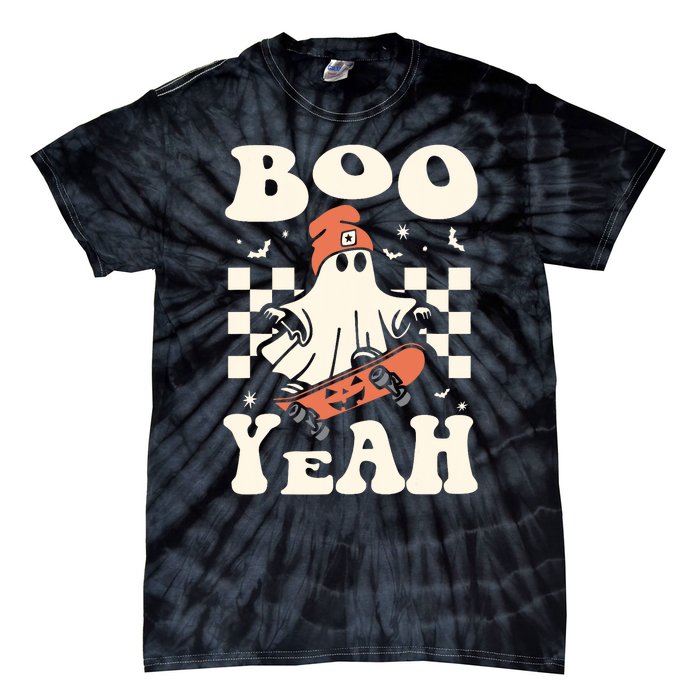 Boo Yeah Halloween Ghost Boy Retro Skateboard Tie-Dye T-Shirt