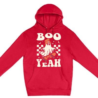 Boo Yeah Halloween Ghost Boy Retro Skateboard Premium Pullover Hoodie