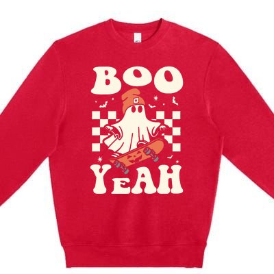 Boo Yeah Halloween Ghost Boy Retro Skateboard Premium Crewneck Sweatshirt