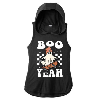 Boo Yeah Halloween Ghost Skateboard Ladies PosiCharge Tri-Blend Wicking Draft Hoodie Tank