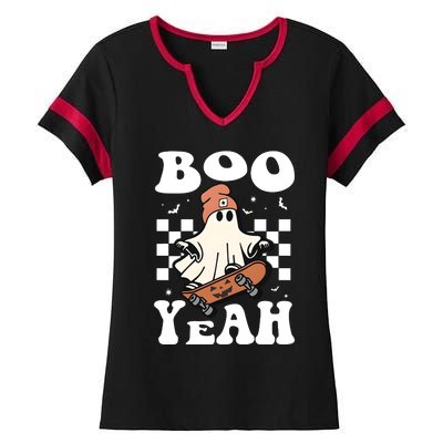 Boo Yeah Halloween Ghost Skateboard Ladies Halftime Notch Neck Tee