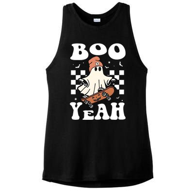 Boo Yeah Halloween Ghost Skateboard Ladies PosiCharge Tri-Blend Wicking Tank