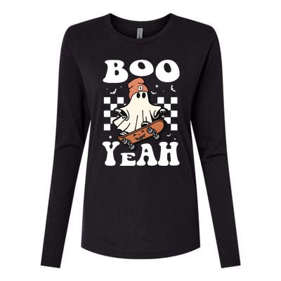 Boo Yeah Halloween Ghost Skateboard Womens Cotton Relaxed Long Sleeve T-Shirt