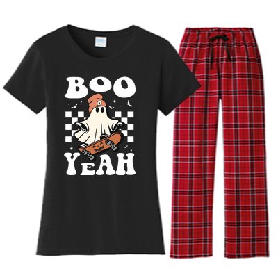 Boo Yeah Halloween Ghost Skateboard Women's Flannel Pajama Set