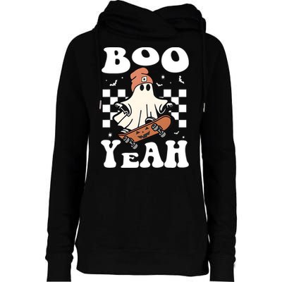 Boo Yeah Halloween Ghost Skateboard Womens Funnel Neck Pullover Hood