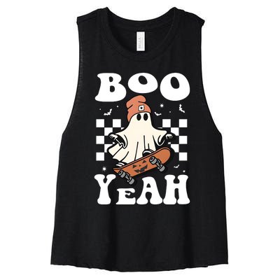 Boo Yeah Halloween Ghost Skateboard Women's Racerback Cropped Tank