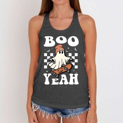 Boo Yeah Halloween Ghost Skateboard Women's Knotted Racerback Tank