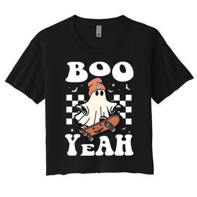 Boo Yeah Halloween Ghost Skateboard Women's Crop Top Tee