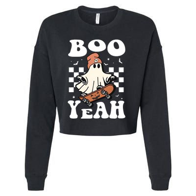 Boo Yeah Halloween Ghost Skateboard Cropped Pullover Crew