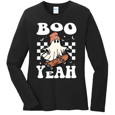 Boo Yeah Halloween Ghost Skateboard Ladies Long Sleeve Shirt