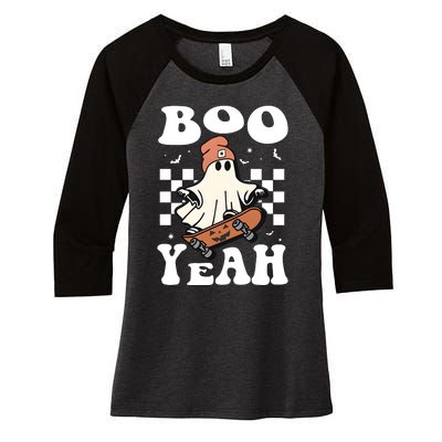 Boo Yeah Halloween Ghost Skateboard Women's Tri-Blend 3/4-Sleeve Raglan Shirt