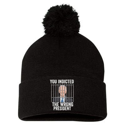 Biden You Indicted The Wrong President Funny Pom Pom 12in Knit Beanie