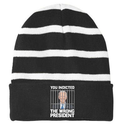 Biden You Indicted The Wrong President Striped Beanie with Solid Band