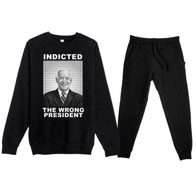 Biden You Indicted The Wrong President Funny Political Premium Crewneck Sweatsuit Set