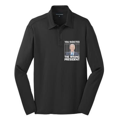 Biden You Indicted The Wrong President Silk Touch Performance Long Sleeve Polo