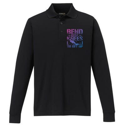 Bend Your Knees Water Skiing Gift Performance Long Sleeve Polo