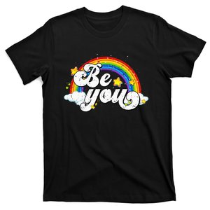 Be You LGBTQ Gay LGBT Ally Rainbow Flag Retro Groovy T-Shirt