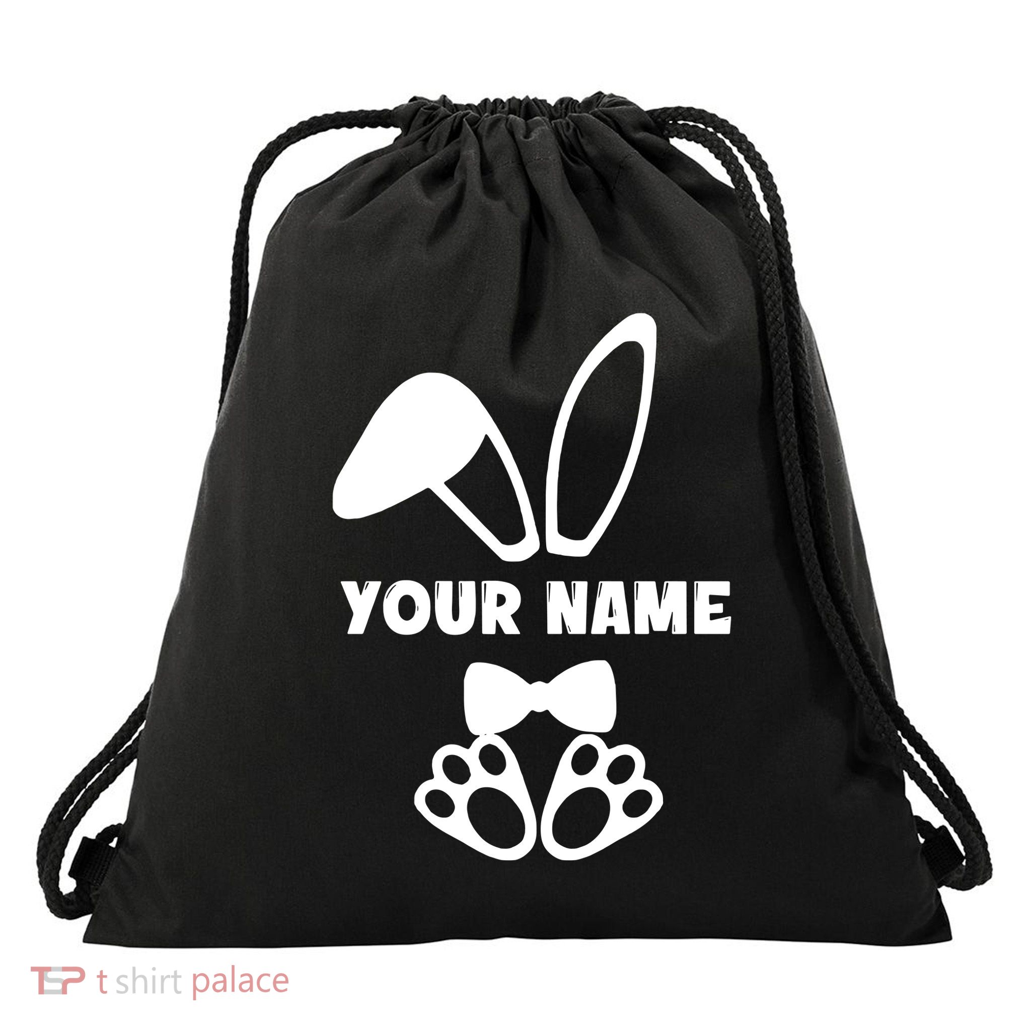 Bunny Your Name Happy Easter Drawstring Bag