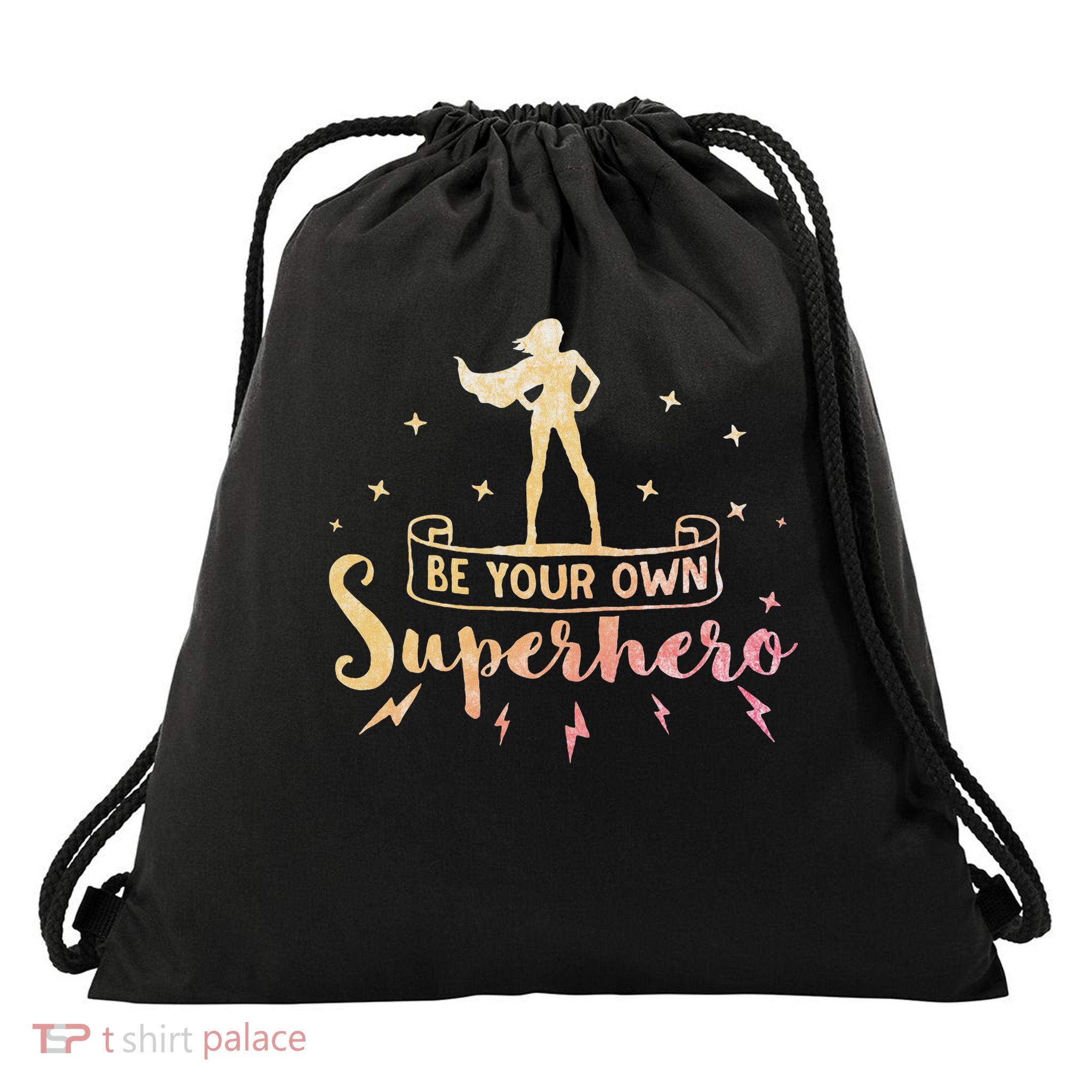 Be Your Own Superhero Inspirational Quote Drawstring Bag