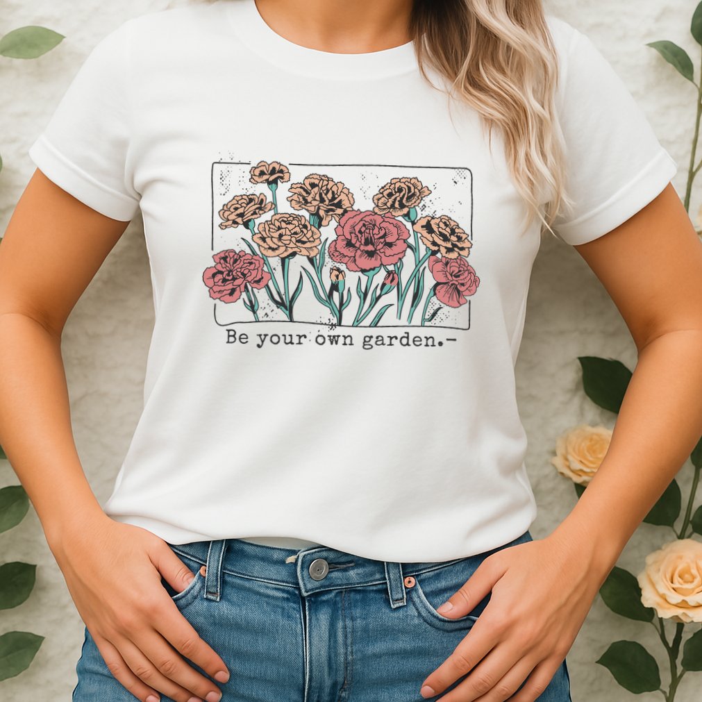 Be Your Own Garden Floral Quote Womens T-Shirt