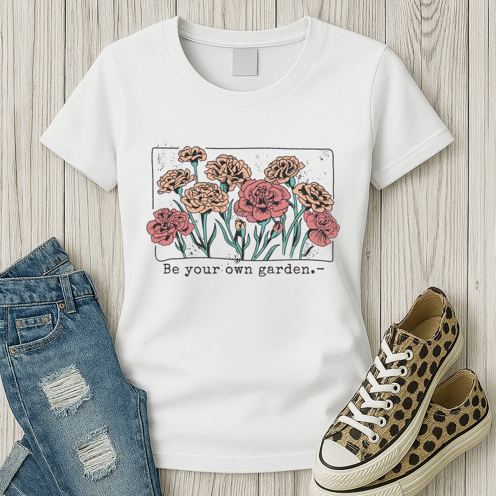 Be Your Own Garden Floral Quote Womens T-Shirt