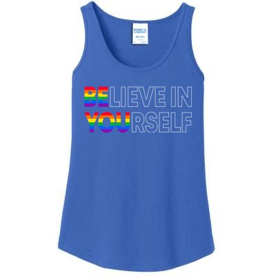 Be You Pride Lgbtq Gay Lgbt Ally Rainbow Typography Gift Ladies Essential Tank