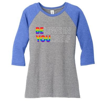 Be You Pride Lgbtq Gay Lgbt Ally Rainbow Typography Gift Women's Tri-Blend 3/4-Sleeve Raglan Shirt