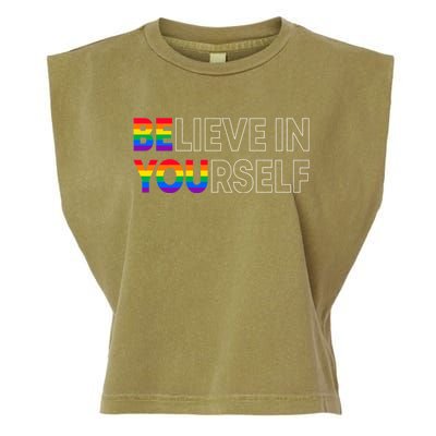 Be You Pride Lgbtq Gay Lgbt Ally Rainbow Typography Gift Garment-Dyed Women's Muscle Tee