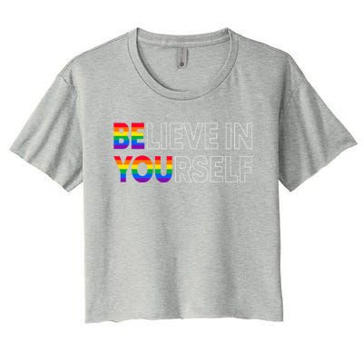 Be You Pride Lgbtq Gay Lgbt Ally Rainbow Typography Gift Women's Crop Top Tee