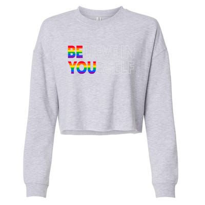 Be You Pride Lgbtq Gay Lgbt Ally Rainbow Typography Gift Cropped Pullover Crew