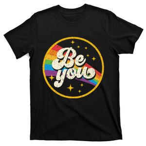 Be You Pride LGBTQ Gay LGBT Ally Rainbow Flag Retro Galaxy T-Shirt