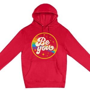 Be You Pride LGBTQ Gay LGBT Ally Rainbow Flag Retro Galaxy Premium Pullover Hoodie