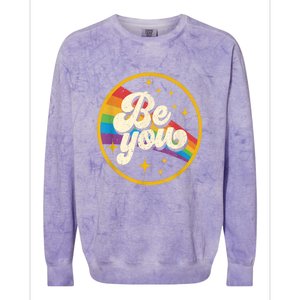 Be You Pride Lgbtq Gay Lgbt Ally Rainbow Flag Retro Galaxy Colorblast Crewneck Sweatshirt