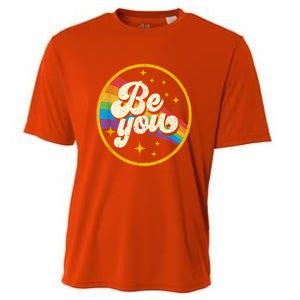 Be You Pride Lgbtq Gay Lgbt Ally Rainbow Flag Retro Galaxy Cooling Performance Crew T-Shirt