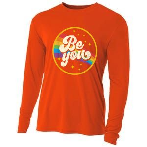 Be You Pride Lgbtq Gay Lgbt Ally Rainbow Flag Retro Galaxy Cooling Performance Long Sleeve Crew