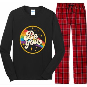 Be You Pride Lgbtq Gay Lgbt Ally Rainbow Flag Retro Galaxy Long Sleeve Pajama Set