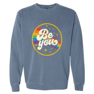 Be You Pride Lgbtq Gay Lgbt Ally Rainbow Flag Retro Galaxy Garment-Dyed Sweatshirt