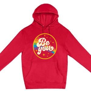 Be You Pride Lgbtq Gay Lgbt Ally Rainbow Flag Retro Galaxy Premium Pullover Hoodie