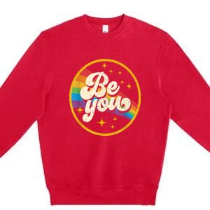 Be You Pride Lgbtq Gay Lgbt Ally Rainbow Flag Retro Galaxy Premium Crewneck Sweatshirt